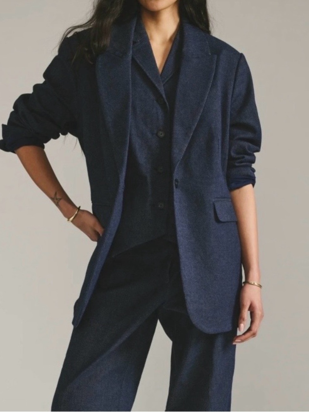 Universal Standard Denim-look Percy Relaxed-Fit Blazer